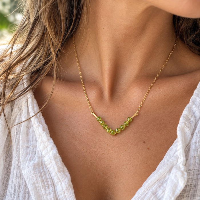 Peridot V Necklace – One-of-a-Kind Gold Filled Wire Wrapped Jewelry