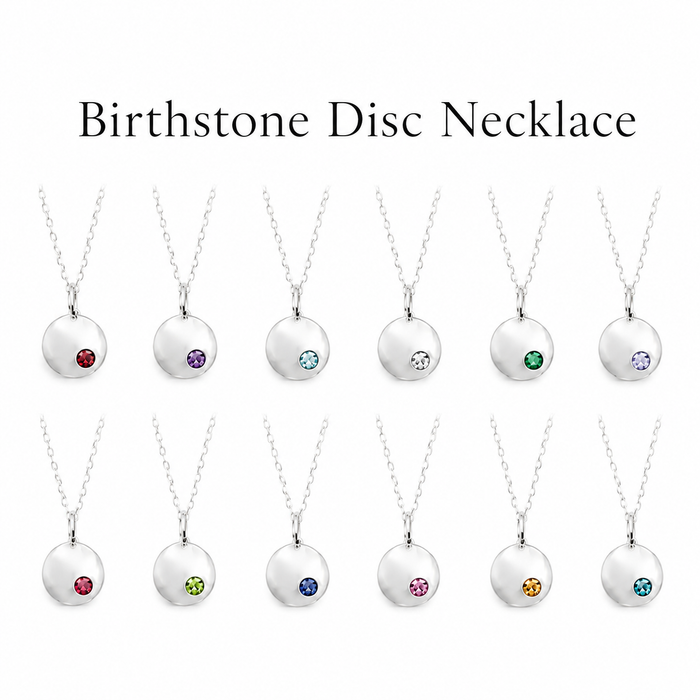 Dainty Birthstone Disc Necklace – Personalized Swarovski Charm on 18" Chain