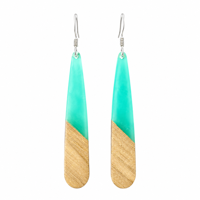 Wood & Aqua Drop Earrings – Sterling Silver