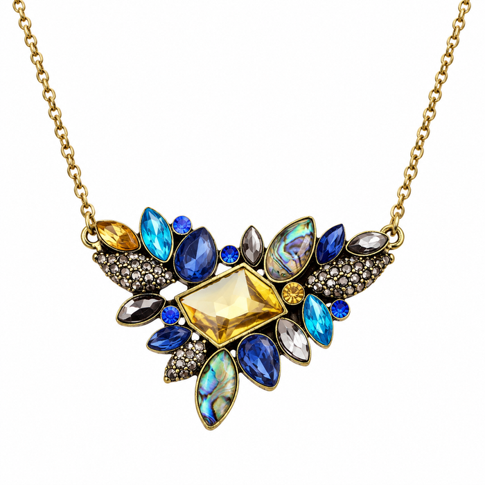 Multicolor Rhinestone Brass Statement Necklace