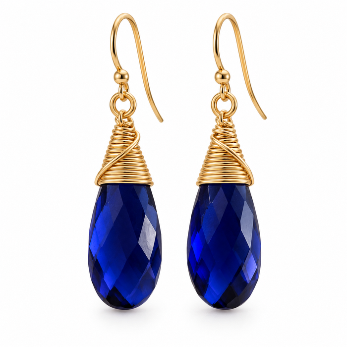 Blue Hydro Quartz 14K Gold Filled Wire Wrapped Earrings
