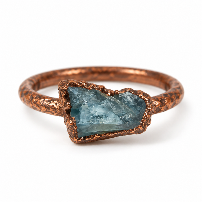 OOAK Raw Blue Apatite Copper Ring – Size 7.5