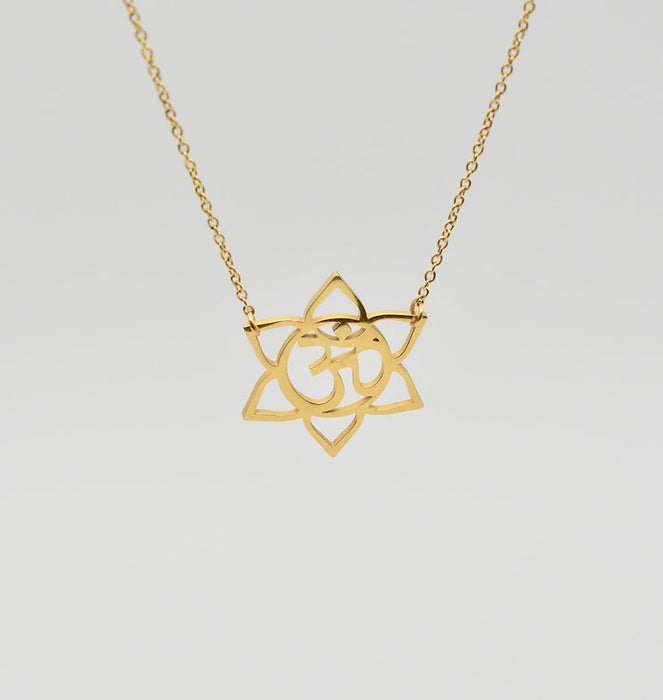 Gold Lotus Om Necklace – 14k Gold Filled, Dainty Yoga Jewelry, 17" Handmade Necklace