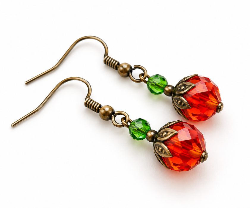 Swarovski Crystal Pumpkin Earrings – Orange & Green Fall Earrings