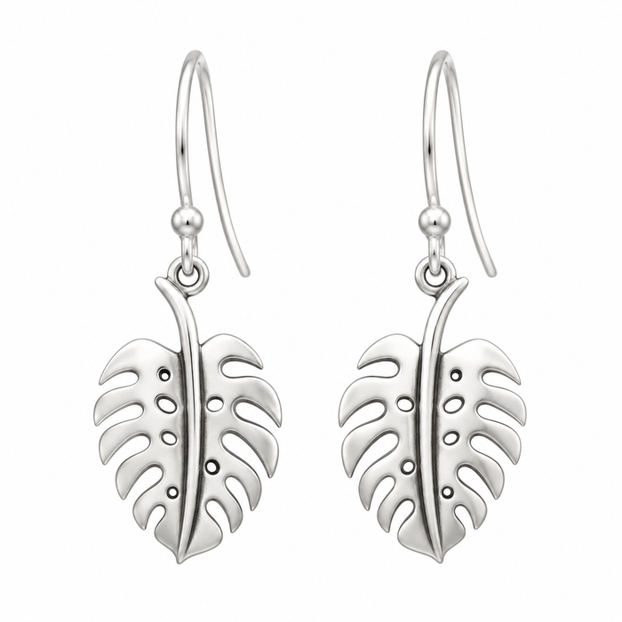 Sterling Silver Monstera Leaf Dangle Earrings