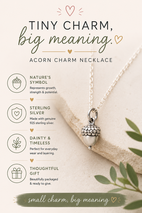 Acorn Charm - Dainty Sterling Silver Necklace - Handmade Jewelry