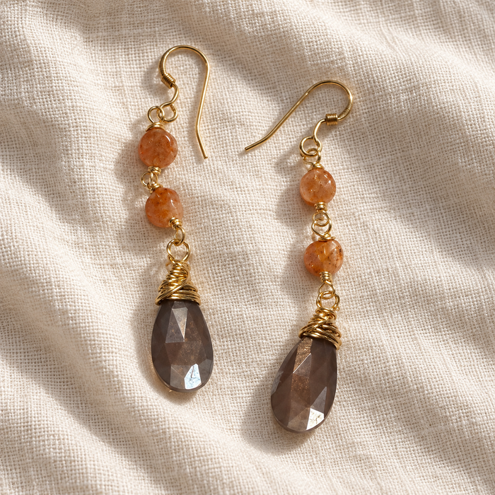 Chocolate Moonstone & Sunstone Gold Filled Earrings