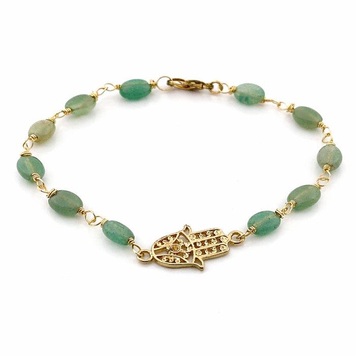 Green Aventurine Hamsa Bracelet – Hand Wire Wrapped Gemstone Jewelry
