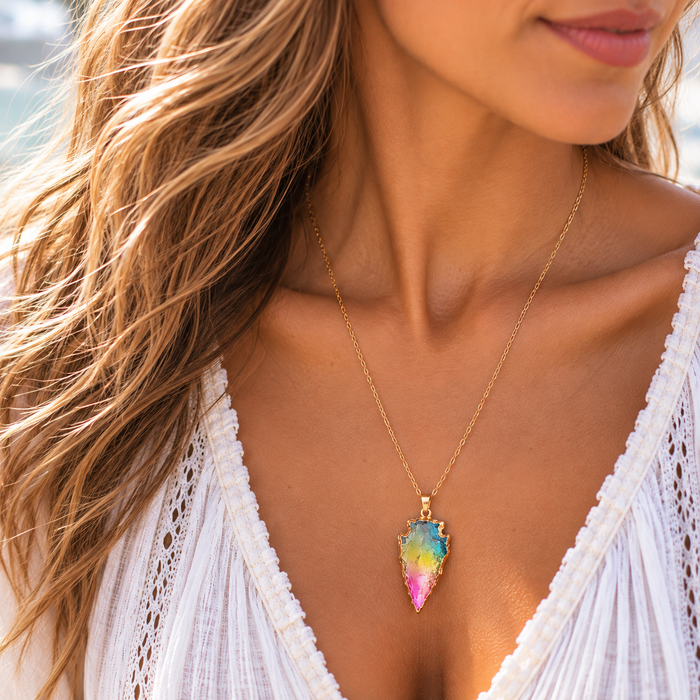 Rainbow Quartz Arrowhead Necklace