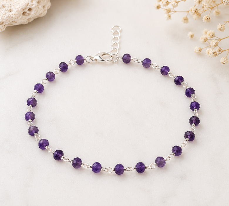 Amethyst Gemstone Sterling Silver Layering Bracelet