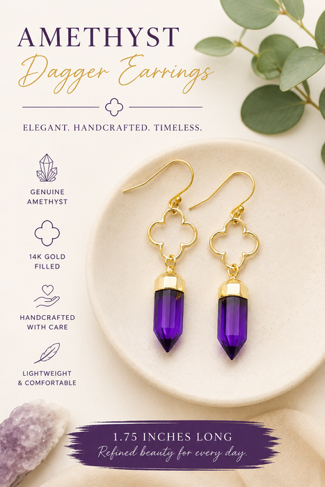 Amethyst Dagger Gold Filled Earrings