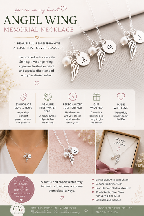 Personalized Angel Wing Sterling Silver Necklace - Memorial Necklace - Miscarriage Necklace