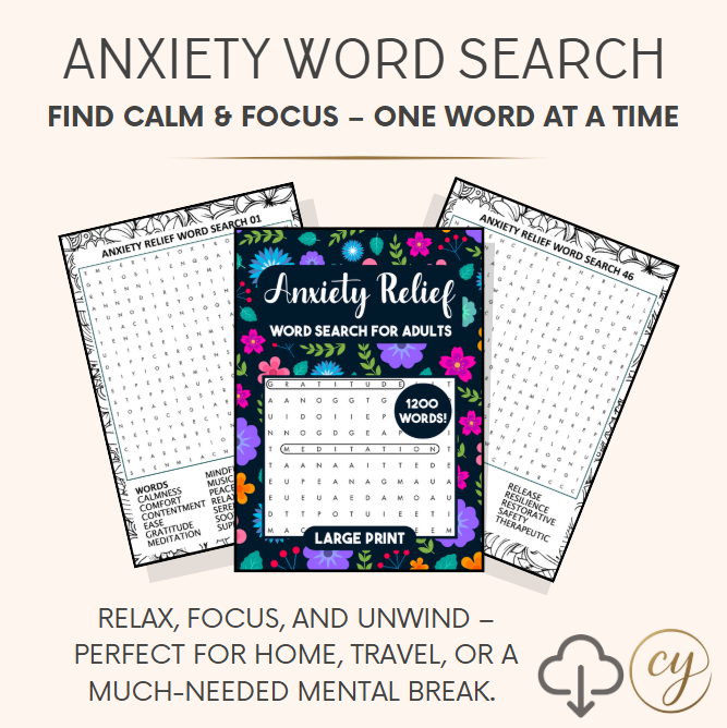 Anxiety Relief Word Search for Adults – Large Print & 1200 Words