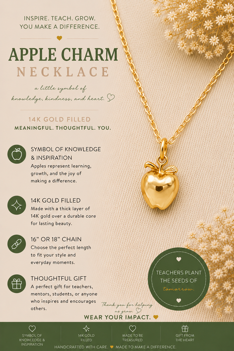 Tiny Apple Charm Necklace - 14k Gold Filled Jewelry - Handmade Necklace - Teacher Gift