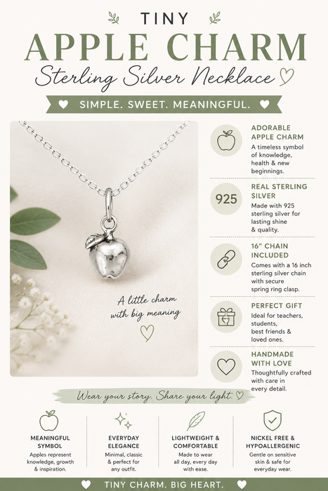 Tiny Apple Charm - Sterling Silver Necklace