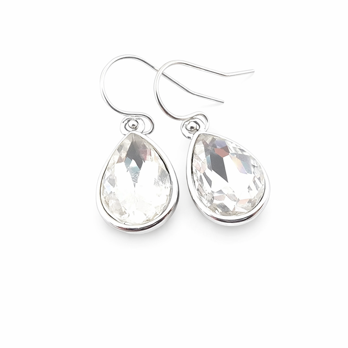 April Birthstone Sterling Silver Teardrop Crystal Earrings