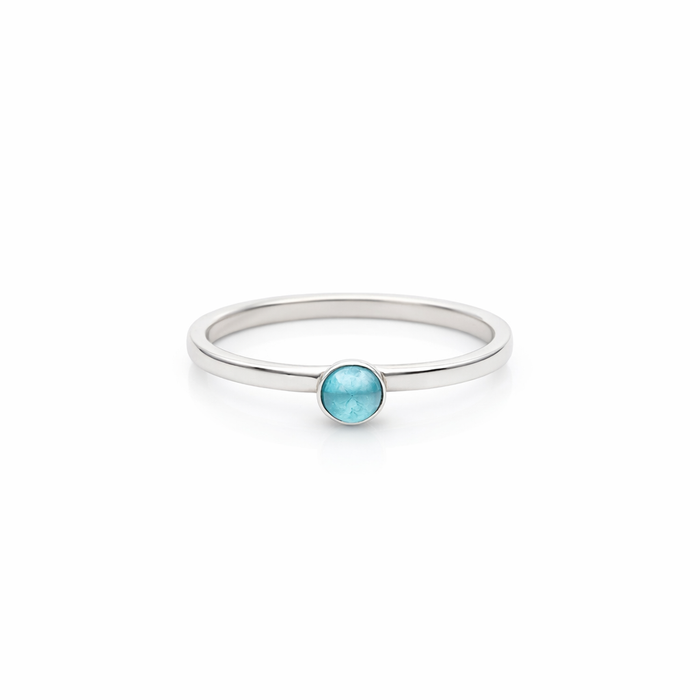 Tiny Aquamarine Birthstone Ring – March Birthstone Ring – Sterling Silver 2mm Band – Size 7 – Minimalist Stacking Ring
