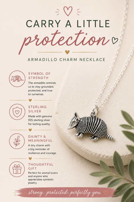 Armadillo Charm Sterling Silver Necklace - Handmade Jewelry