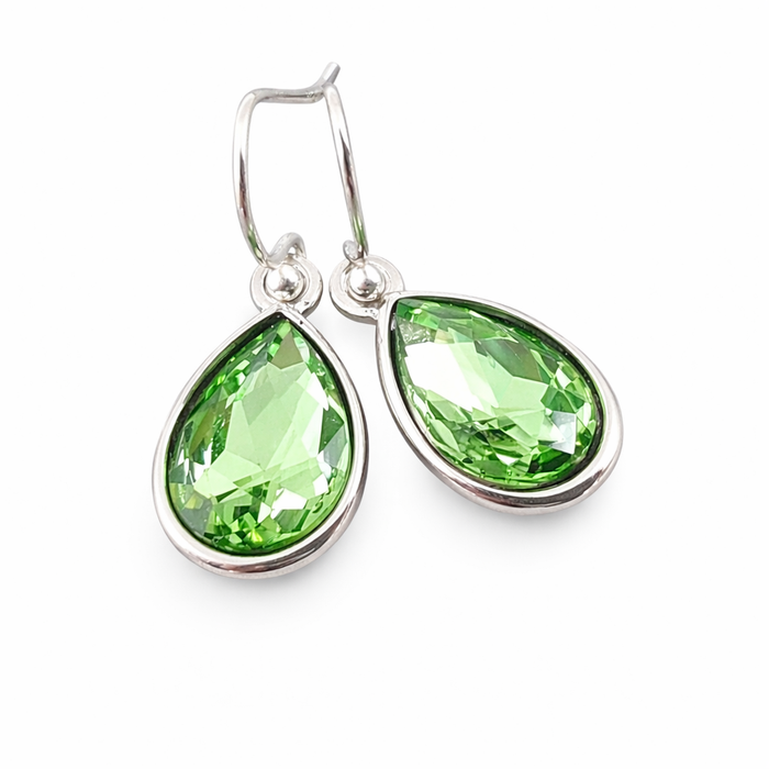 August Birthstone Earrings – Peridot Crystal Teardrop Earrings, Sterling Silver Ear Wires, Handmade Gift