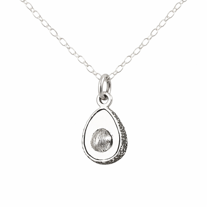 Sterling Silver Avocado Charm Necklace – Tiny Food Jewelry, Handmade Gift