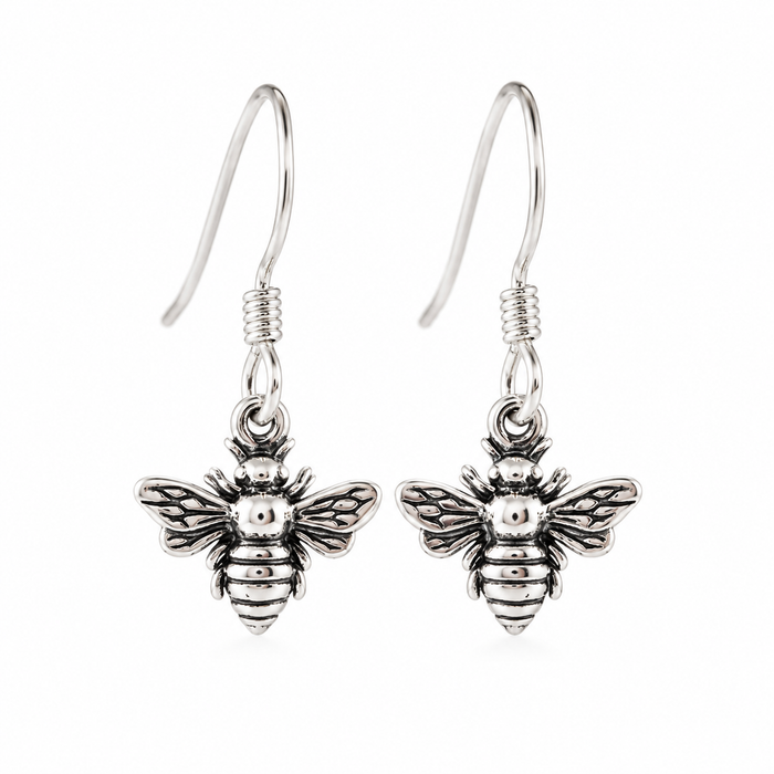 Sterling Silver Bee Dangle Earrings – Dainty Nature-Inspired Jewelry