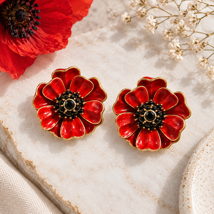 Red Poppy Statement Stud Earrings