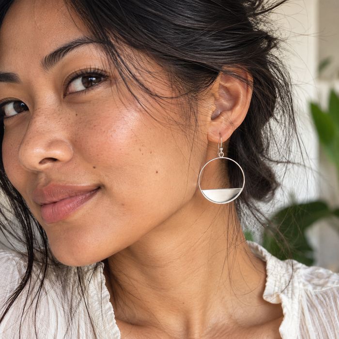 Sterling Silver Geometric Circle Dangle Earrings