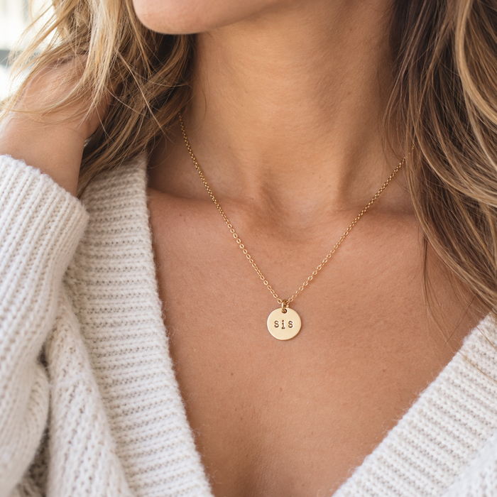 Hand Stamped "SIS" Necklace | Personalized Sister Gift | Dainty Gold Necklace | Friendship Jewelry | Handmade Jewelry Gift