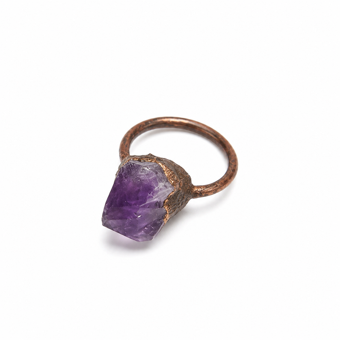 OOAK Raw Amethyst Crystal Ring | Electroformed Copper Statement Ring | Size 6.5