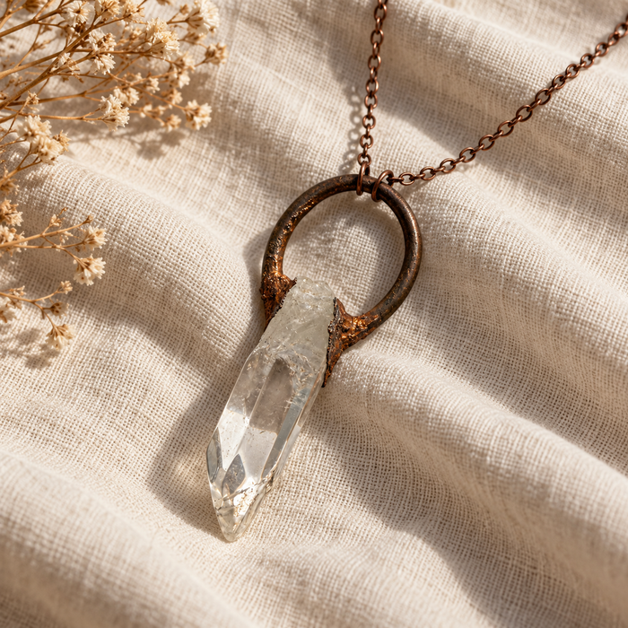 Electroformed Quartz Dagger & Copper Necklace