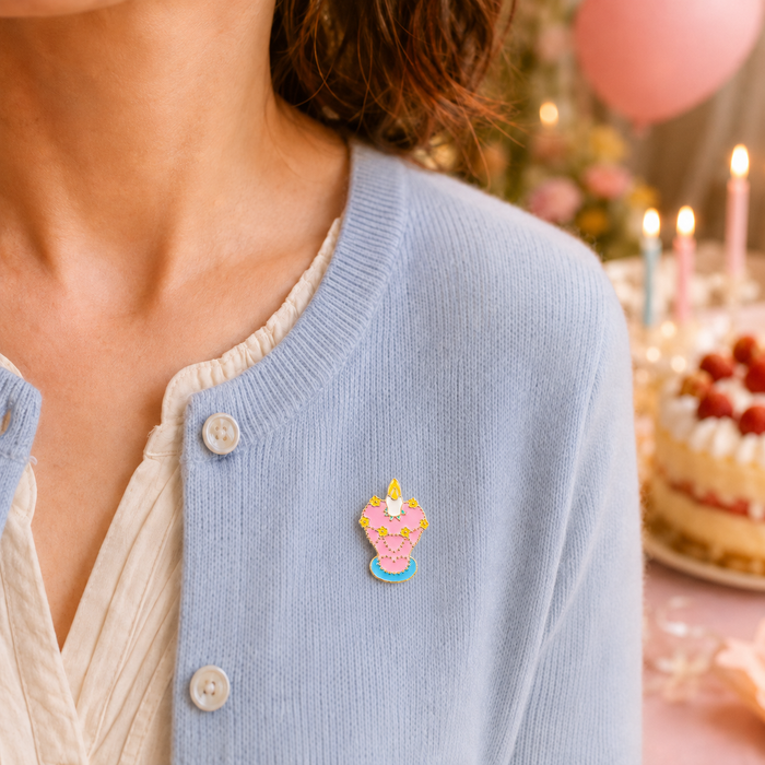 Pink Birthday Cake & Candle Enamel Pin
