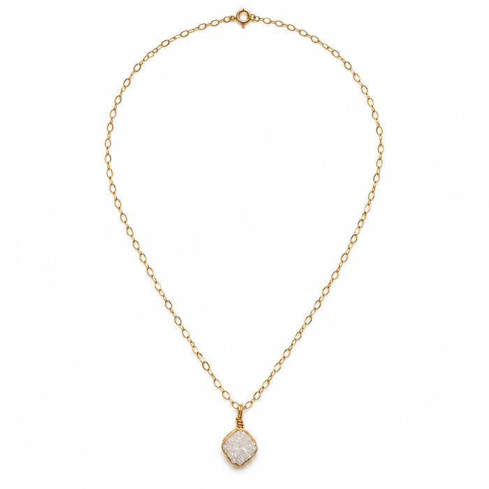 White Druzy Gemstone Necklace – Gold Filled – One of a Kind