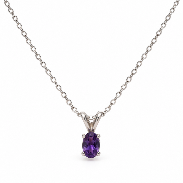 Tiny Oval Amethyst Necklace in Sterling Silver
