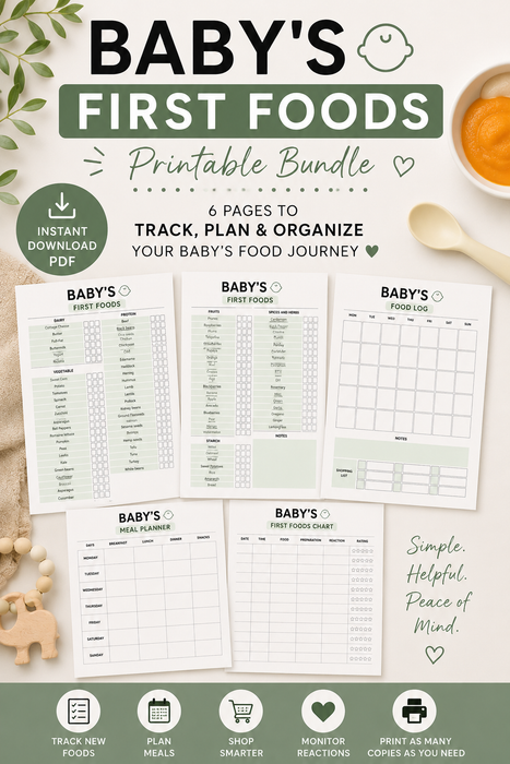 Baby's First Foods Tracker Bundle | Printable Baby Food Log | BLW