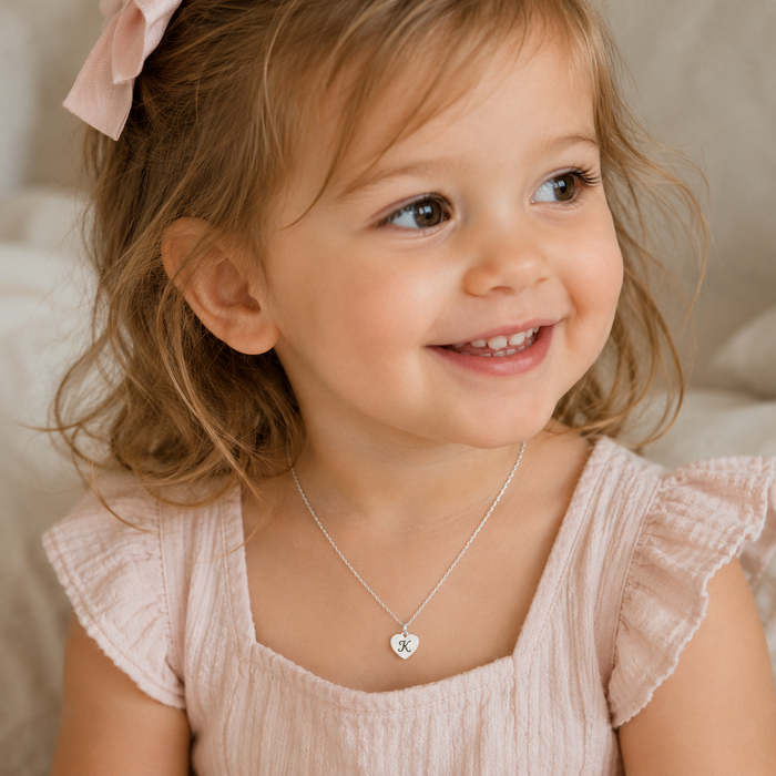 Personalized Sterling Silver Heart Flower Girl Necklace