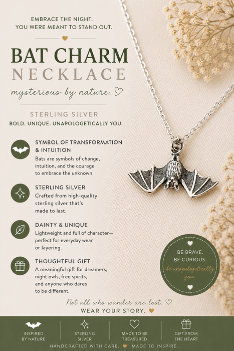 Bat Charm Necklace - Dainty Sterling Silver Jewelry