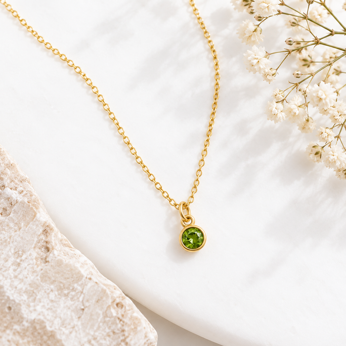 Teeny Tiny Peridot August Birthstone Necklace – 14k Gold Filled, 18” Chain