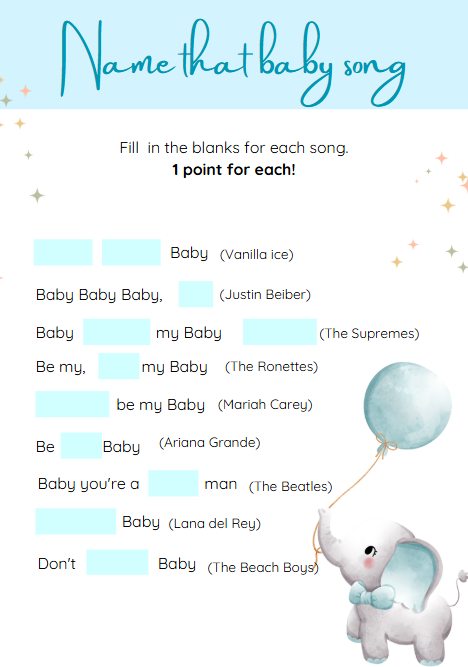 50 Baby Shower Games Printable Bundle – Little Elephant Theme