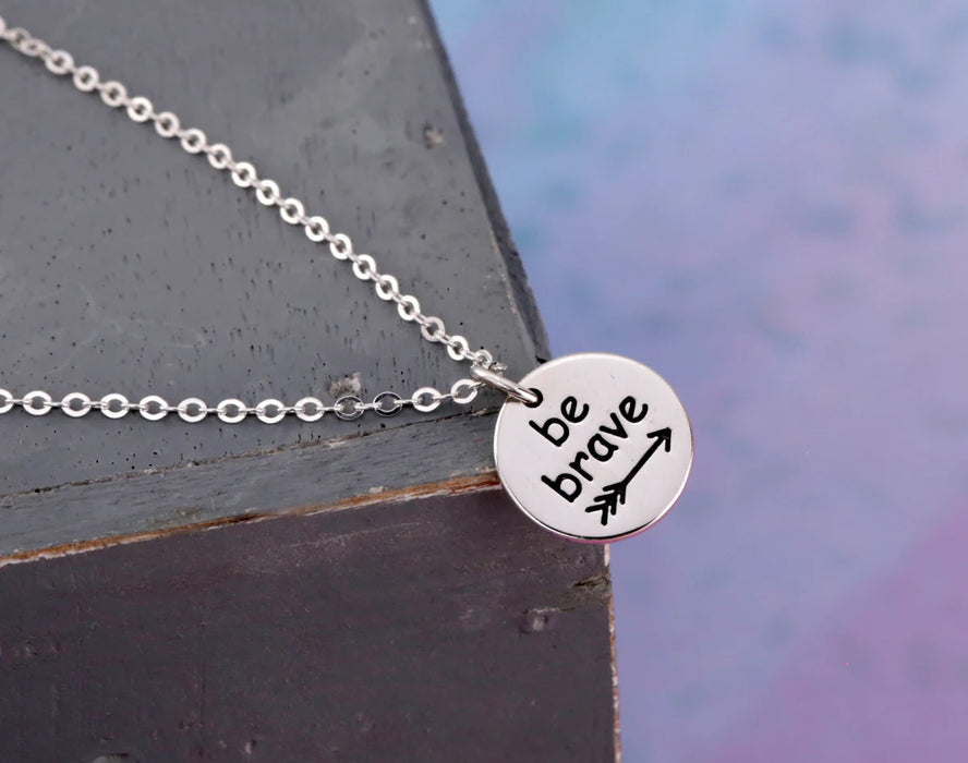 Be Brave Sterling Silver Necklace – Etched Arrow Charm on Solid Sterling Silver Chain