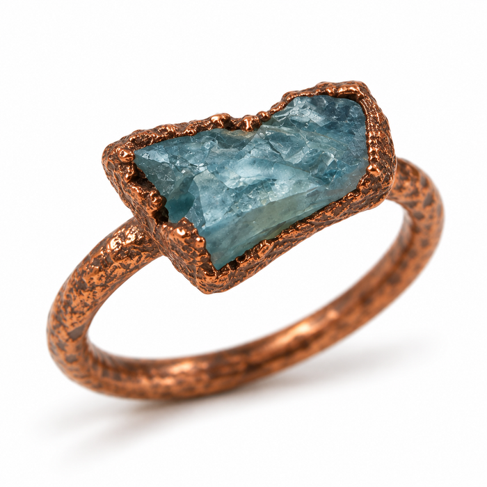 OOAK Raw Blue Apatite Copper Ring – Size 7.5