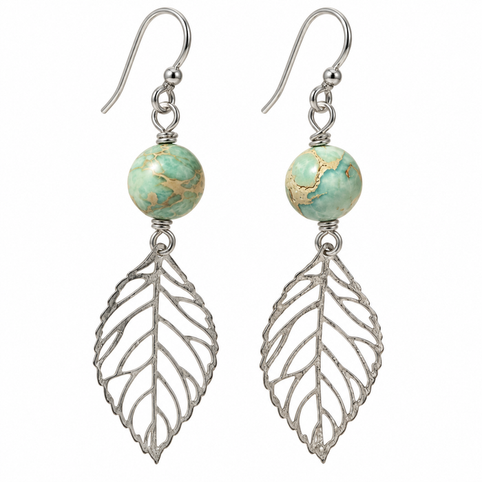 Aqua Jasper & Silver Leaf Earrings