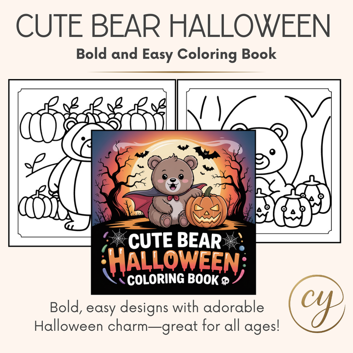 Cute Bear Halloween Coloring Book – Instant Download
