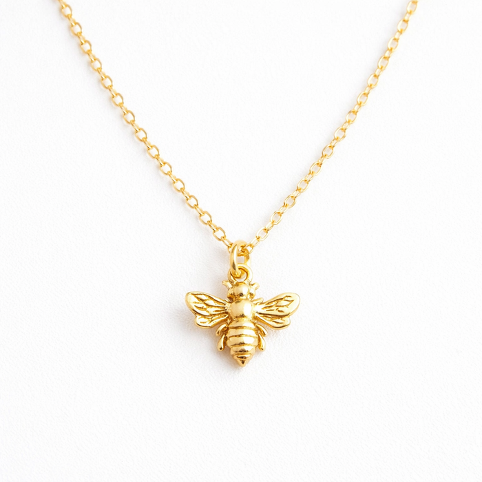 Gold Filled Bumble Bee Necklace – Gold Bee Charm on 18” Cable Chain