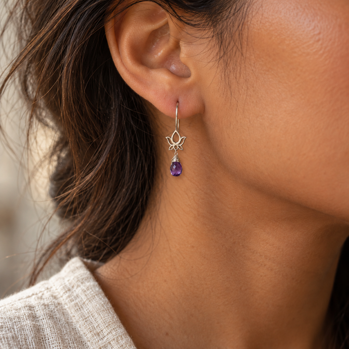 Amethyst Lotus Flower Earrings