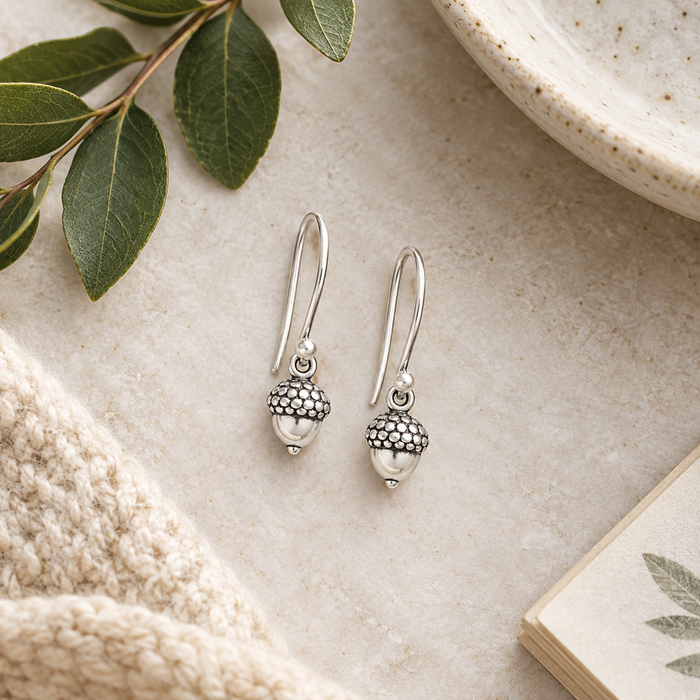 Acorn Charm Earrings - Sterling Silver