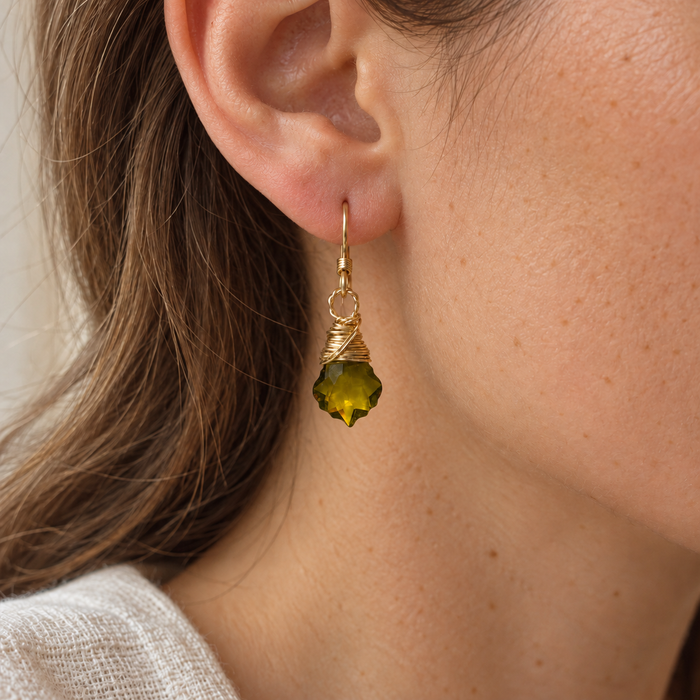 Olive Green Swarovski Baroque Crystal Earrings