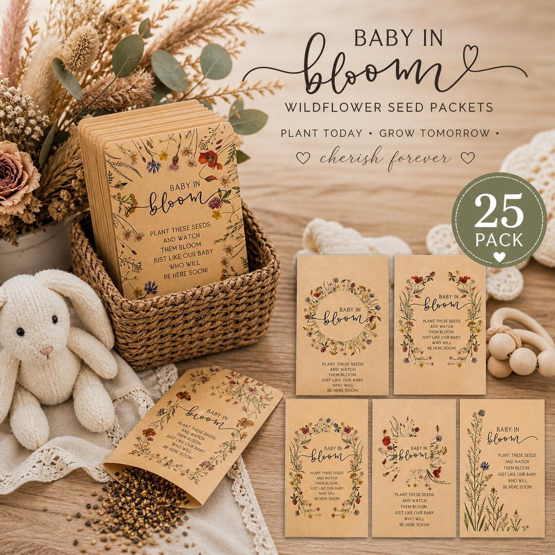 Baby in Bloom Seed Favors 25 Pack, Wildflower Baby Shower Favors ...