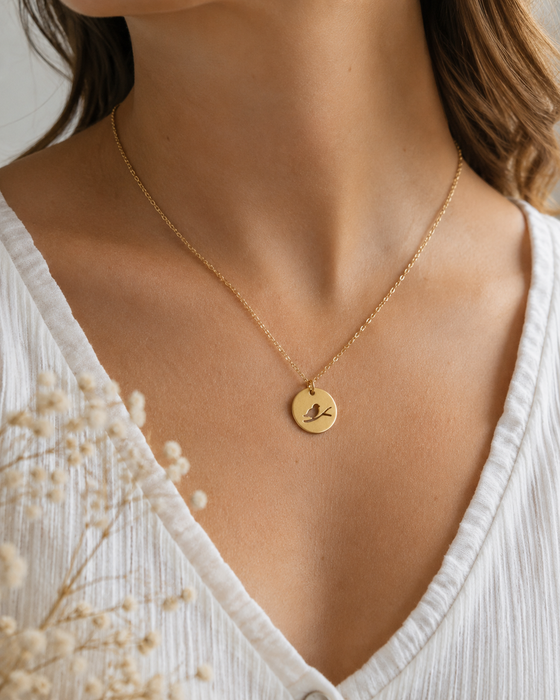 Bird on Branch Necklace – 14k Gold Filled Sparrow Cutout Necklace