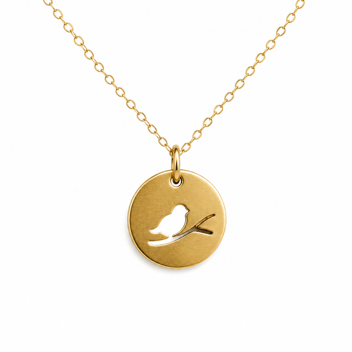 Bird on Branch Necklace – 14k Gold Filled Sparrow Cutout Necklace