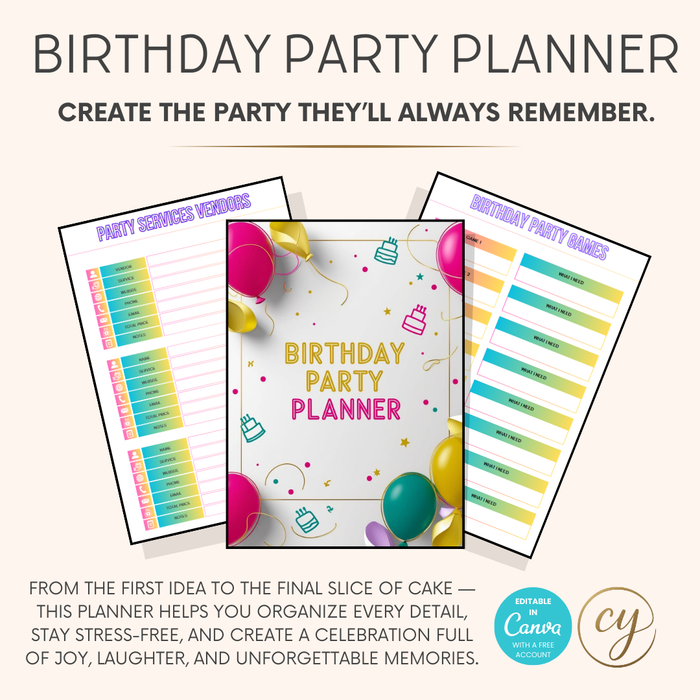 Birthday Party Planner | 30-Page Canva Template